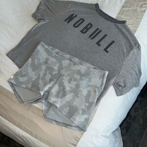 NOBULL Gray T-Shirt and Camo Shorts Set